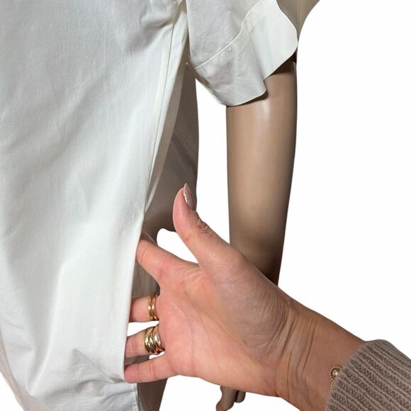 Theory Cuffed Shift Shirt Dress White Cotton Blend 4 (064) - Picture 3 of 10